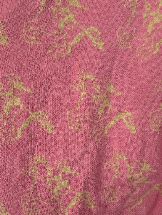 Pink Patterned With Yellow Cowgirls V-Neck Cardigan Sweater - Picture 6 of 6
